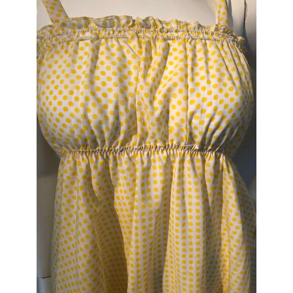 1970s yellow polka dot tent dress empire waist sz xs s - Picture 6 of 8